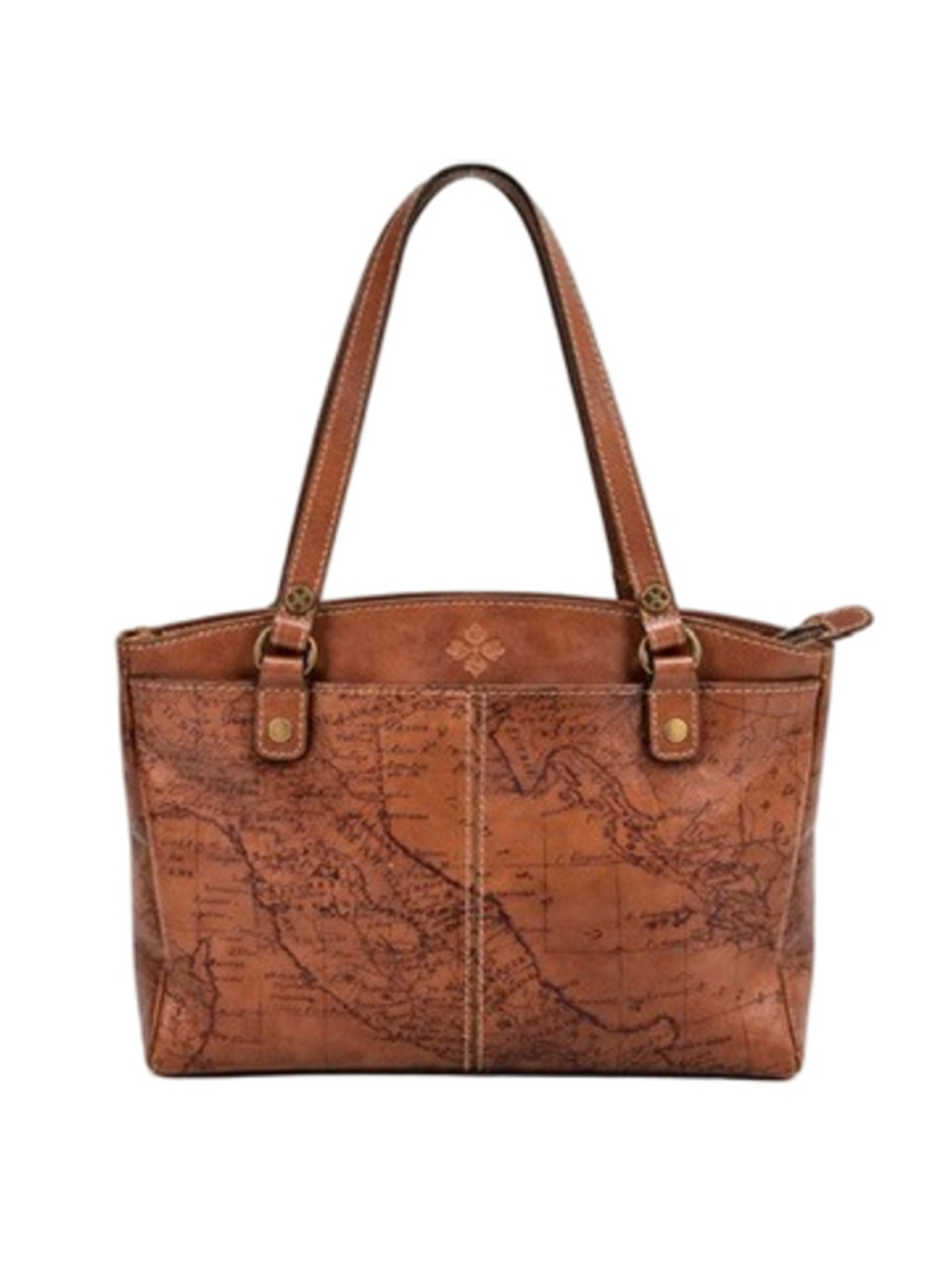 Patricia Nash Signature Map Print Brown Leather Poppy Tote Bag Riot Rust Handbag